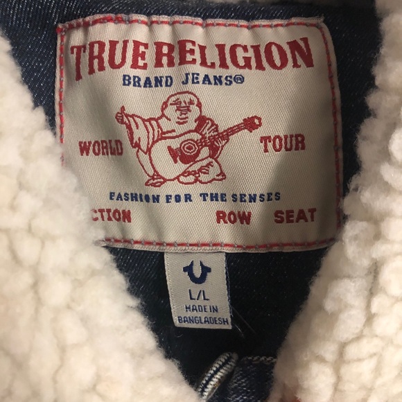 True Religion Sherpa Collar Trucker Denim Jacket Sz.L - Picture 10 of 13